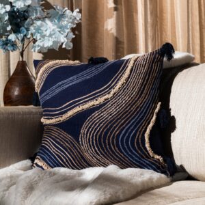 Blue Cotton Embroidered Cushion Cover