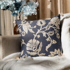 Blue Chambray Embroidered Cushion Cover