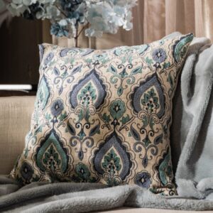 Cream Cotton Printed & Embroidered Cushion Cover