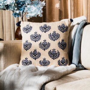 Beige Cotton Embroidered Cushion Cover