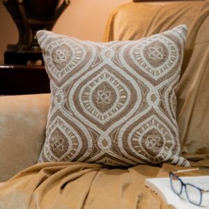 Beige Cotton Embroidered Cushion Cover