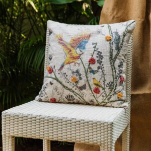 Ivory Cotton Printed & Embroidered Cushion Cover