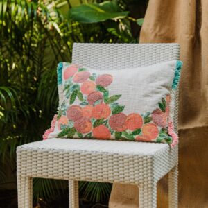 Ivory Cotton Printed & Embroidered Rectangle Cushion Cover