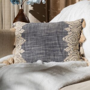 Blue Chambray Embroidered Rectangle Cushion Cover