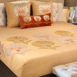 Alaqua Beige Emb. Faux Silk Bedspread
