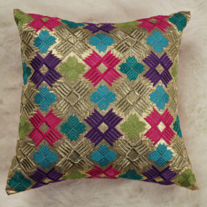 Golden Silk Embroidered Cushion Cover