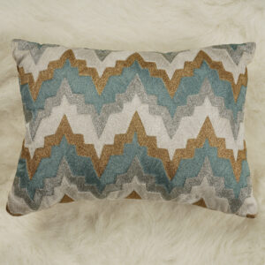 Off White Cotton Zic Zac Rectangle Embroidered Cushion Cover