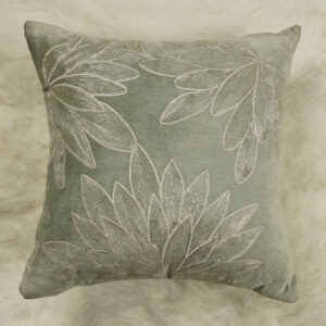 Teal Green Velvet Zari Embroidered Cushion Cover