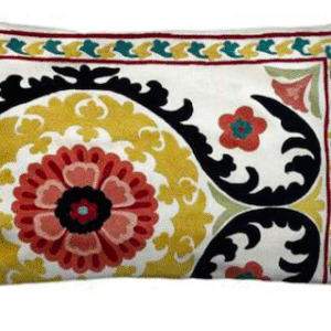 White Cotton Slub Rectangle Embroidered Cushion Cover