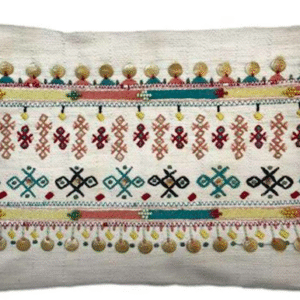 Off White Cotton Slub Embroidered & Adda Work Rectangle Cushion Cover