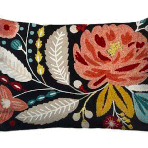 Black Cotton Rectangle Embroidered Cushion Cover