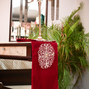Maroon Velvet Zari Embroidered Table Runner