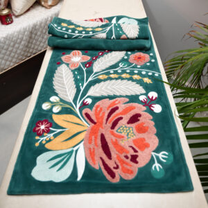 Brown Embroidered Cotton Table Runner