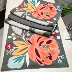 Brown Embroidered Cotton Table Runner